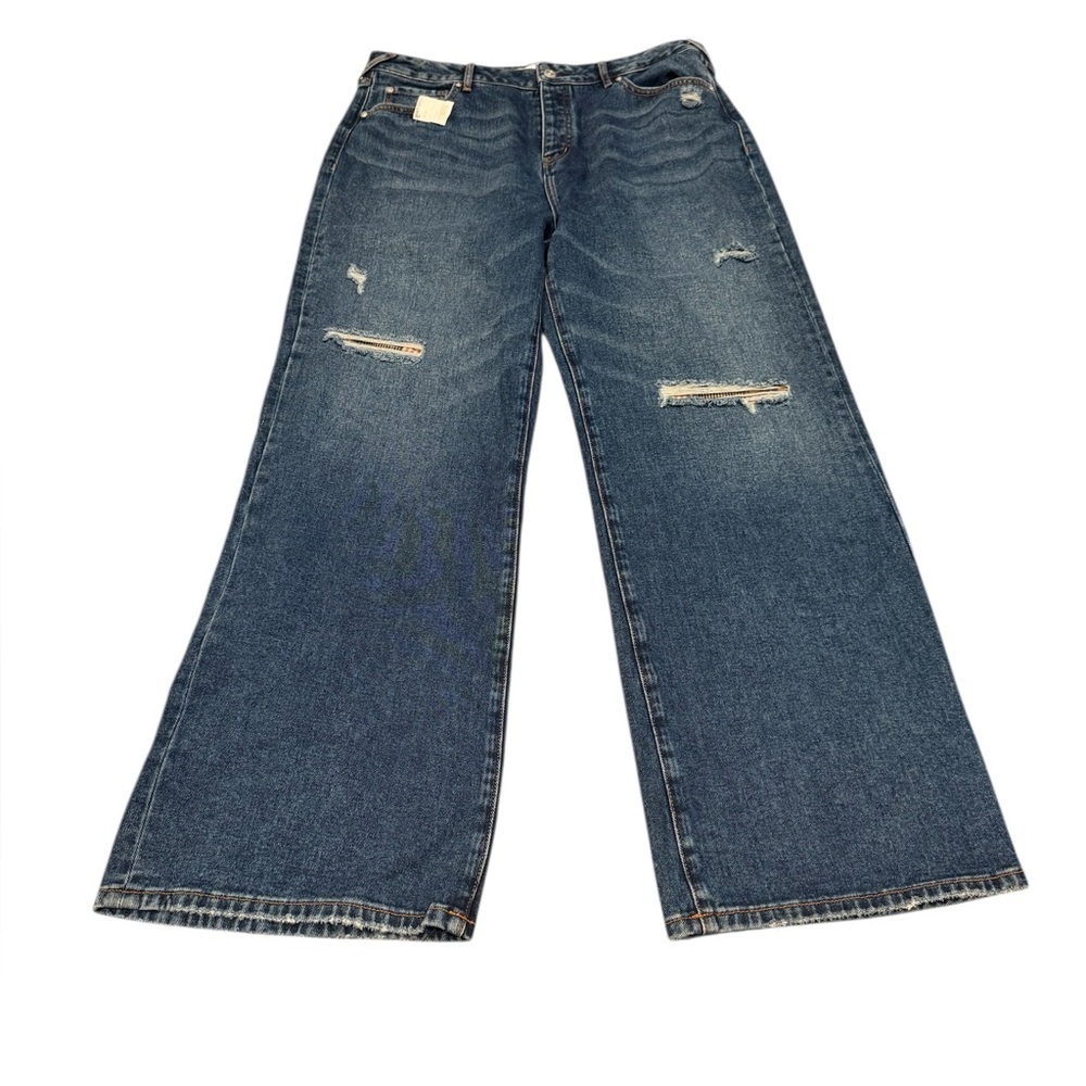 Cleo + Wolf High Rise Straight Jeans Patching Detail Size 31x32 New with Tags